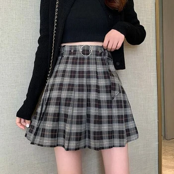 Kratkę Plisowana Damskie Mini Spódniczki Harajuku Female High Waist Casual Gothic Punk Spódnice 2020 Studenckie Mundury Pasa Szorty Łyżwiarka