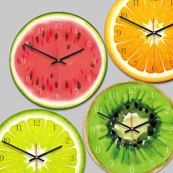 Kreatywne Soki Zegar Ścienny Lime Modern Kitchen Clock Watch Home Decor Living Room Clock Tropical Fruit Wall Art Zegar