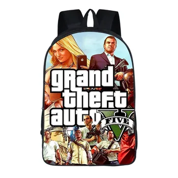 Kreskówka Grand Theft Auto GTA5 3D plecak tornister książka torba na zamek Messenger dzieci chłopcy dziewczęta uczniowie prezent Mochilas