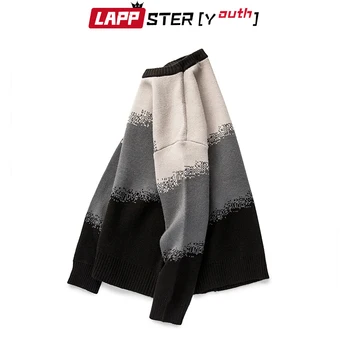 LAPPSTER-młodzieżowe męskie patchwork zimowe swetry Harajuku 2020 sweter męski zbyt duży koreański sweter damska casual ubrania vintage