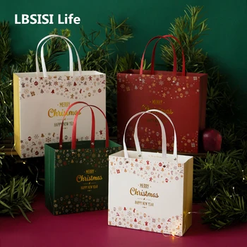 LBSISI Life 5szt Merry Christmas Protable Paper Box New Year Gift Supplies Red/Green Close Storage Thicken Party Event Favor