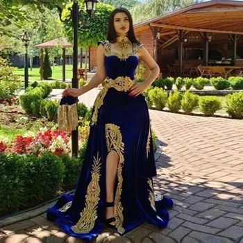 LORIE Moroccan Caftan Royal Blue Evening Dress Mermaid 2020 Dubai Lace Aplikacje formalne suknie wieczorowa osobistości ze zdejmowaną spódniczkę