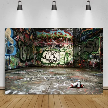 Laeacco Graffiti Tła Dla Zdjęć Ceglana Ściana, Grunge Wzór Muzyka Rockowa Impreza Dla Dzieci, Portret, Zdjęcia Tła Photocall