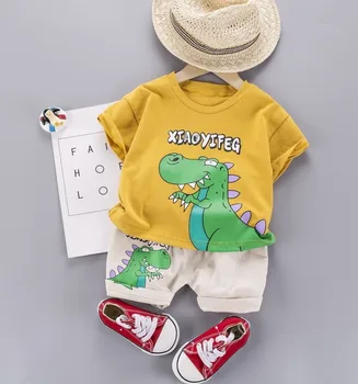 Lato 2021 Nowa odzież dla dzieci dinozaur dla dzieci zestaw z krótkim rękawem t-shirt + spodenki dla chłopców i dziewcząt 2 szt. stroje dla małych dzieci