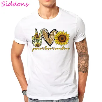 Leopard Peace Love Sunflower T shirt Men Tops estetyczna grafika koszulka Ullzang Sunshine Male T-shirt 2020 Summer White tshirt