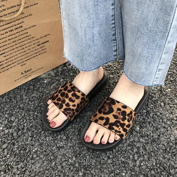 Letnie Kapcie Damskie Slajdy Leopard Indoor & Outdoor Platform Sandals Ladies Shoes Slip On Flip Flops Zapatillas Mujer