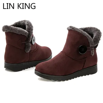 Lin King duży rozmiar kobiety rakiety śnieżne ciepłe pluszowe zimowe botki modne klamry krótkie Botas miękka podeszwa kliny buty dla matki