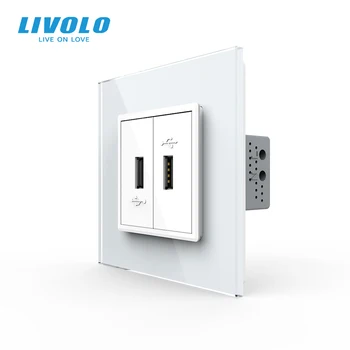 Livolo UK Wall standard USB charge Gniazdo USB-wtyk,prąd 2.1 A, nowy stylowy Kryształowy szklany panel, do wyboru 3 kolory
