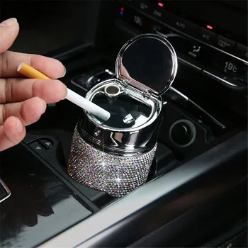 Luksusowy Diament popielniczka samochodowa różowy biały kolor złoty Kryształ lśniące automatyczna popielniczka z osłoną do samochodu świetny prezent dla kobiety dziewczyny