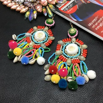 MANILAI Multicolor Pom Pom zroszony kutas kolczyki Boho biżuteria etniczna oświadczenie kolczyki kropla kolczyk z umywalką, duży Pendientes