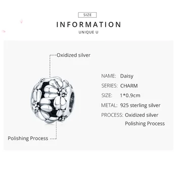 MOWIMO Daisy Flowers Charms 925 srebro koraliki okrągłe nadają oryginalny srebrny bransoletka naszyjnik dla kobiet biżuteria BKC1487