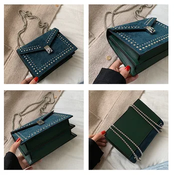 MSGHER Scrub Small Leather torba na ramię Messenger Bag For Women 2020 Chain Rivet Lock Crossbody Bag Female Travel Mini Bag