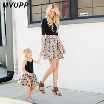MVUPP mother daughter clothes family look dress Dot zipper kwieciste spódnice A line mom and baby girl toddler kids matching clothing