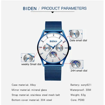 Marka mężczyzna zegarka niebieski pasek ze stali nierdzewnej siatki pas analogowy Sportowy zegarek kwarcowy ultra-cienki dial luksusowe data tydzień zegarki męskie