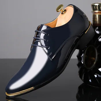 Mazefeng wysokiej jakości lakierowana skóra obuwie Męskie męskie ślubne Оксфордская buty sznurowane biurowy garnitur męska Casual buty męskie eleganckie buty
