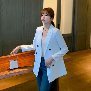 Mały marynarka damska koreański swobodny styl brytyjski 2020 nowe wiosenno jesienne żakiety damskie dwurzędowy płaszcz duży rozmiar