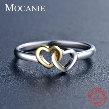 Mocanie minimalistyczny hollow serca blokada pierścień dla kobiet 925 srebro pierścionek zaręczynowy wykwintne biżuteria prezent Walentynki