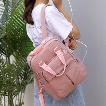 Moda Damska plecak młodzież szkolna torba praktyczna USB ładowanie Bagpack dużej pojemności proste dziewczyny podróży torba na laptopa