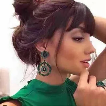Moda Klasyczny Vintage Zielony Cyrkonie Barokowe Kolczyki Europejska Moda Duża Łza Kropla Kobiety Niezwykłe Kolczyki Biżuteria