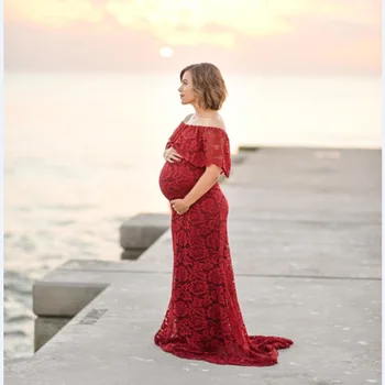 Moda ciążowa sukienka do sesji zdjęciowej Maxi macierzyństwa sukienka bez rękawów koronki seksowny kobiety macierzyństwa zdjęcia rekwizyty