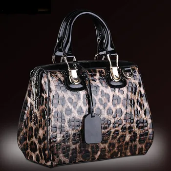 Moda leopard wzór skóra naturalna torebki damskie\Torba okrągły skóra duża torba damska torba damska marki