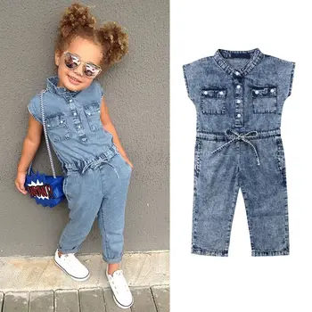 Moda nowy dzieciak dzieci dziewczyna dżinsowy kombinezon Kombinezon stroje Playsuit dres letnia odzież 1-6Y