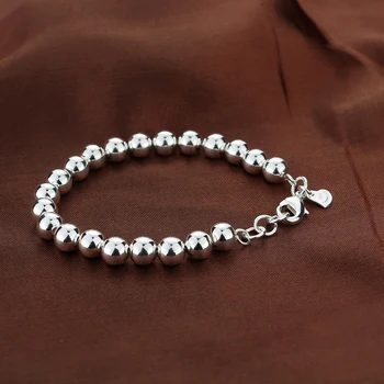 Moda proste 925 srebro bransoletka solidny projekt srebrny koralik biżuteria prezent dla kobiety / mężczyźni bransoletka srebrna 6 mm/8 mm/10 mm