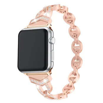 Modna bransoletka diament dla Apple Watch SE Band Series 6 5 4 3 2 1 damski pasek do mc 40 mm 44 mm 38 mm 42 mm Metalowy pasek naręczny