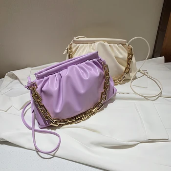 Modne eleganckie torby na zakupy damskie stałe plisowane torby PU chmura torba Lady łańcucha Crossbody bag
