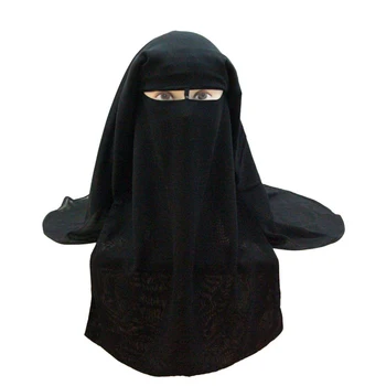 Muzułmański chustka szalik Islamski 3 warstwy nikab паранджа kaptur hidżab pokrywa welon kapelusze czarny pokrowiec do twarzy Abaya styl Wrap Head Covering