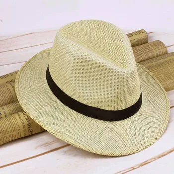 Męskie Słomkowy Kapelusz ręcznie kowbojski czapka Summer Beach Travel Sunhat XRQ88