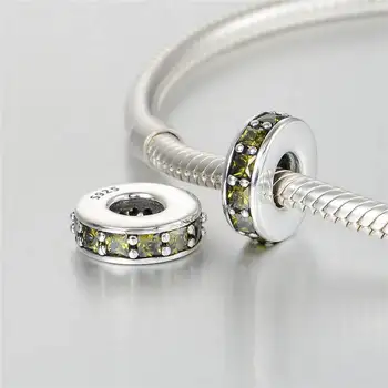 Nadaje się do markowych bransoletki 925 srebro próby streszczenie Srebrna uszczelka z jasno-zielonym Kryształem wisiorki biżuteria LW617C