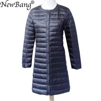 NewBang marka kurtka puchowa damska długi kaczka dół kurtki kobiet lekki, ciepły Linner slim przenośny jednorzędowy płaszcz