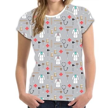 Nopersonality Cute Nurse Printed White T-shirt Summer Tops T shirt for Female Ladies Novelty Casual TeeT-Shirts Plus L