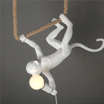 Nordic Pendant LED Lights Resin Monkey Lamp for Living Room Art Decor Pendant Lamp Restaurant Industrial White Gold Hanging Lamp