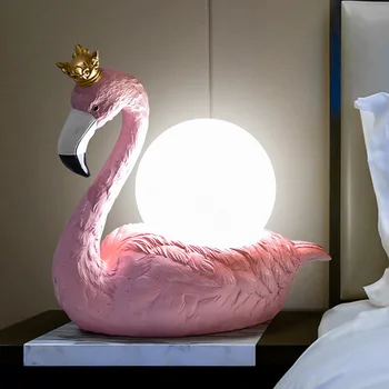 Nordic Różowe flamingi lampa do sypialni, salonu dziewczyna nocne lampy stołowe w stylu art deco plac zabaw, nowoczesne lampy