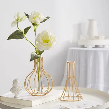 Nordic Złoty Wazon przezroczysta hydroponicznych żelazna wazon szklany dekoracji domu wazony na kwiaty małe terrarium ozdoba salonu