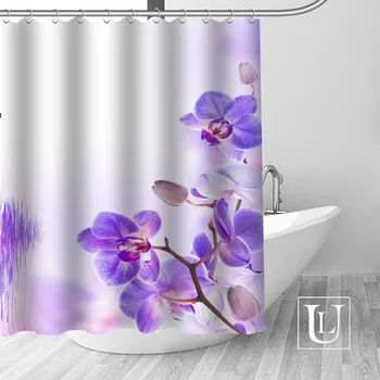 Nowa dostawa wykonany na zamówienie kwiat orchidei kurtyna do mycia poliestrowa tkanina zasłony łazienkowe haczyki formy stały wystrój łazienki