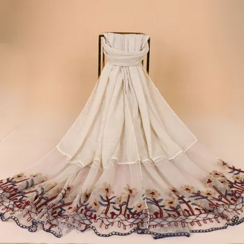 Nowa moda zwykła koronki Kwiatowy Patchwork, bawełniana szal szalik wiosna jesień Afrykańska twarda papier jedwabny szal Sjaal islamski hidżab 200*95 cm