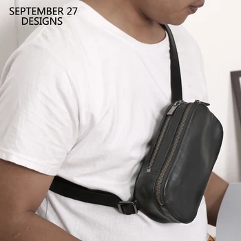 Nowa męska нагрудная torba z naturalnej skóry, ręcznie najwyższej jakości okrągły skóra małe podróży Crossbody Messenger telefon komórkowy torby pieniądze portfele