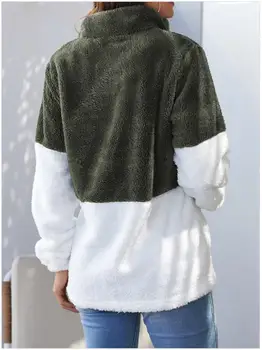 Nowe damskie swetry na co dzień Zimowa futro odzież damska zipper Patchwork bluza damska sweter ciepły luźna kurtka z kieszeniami