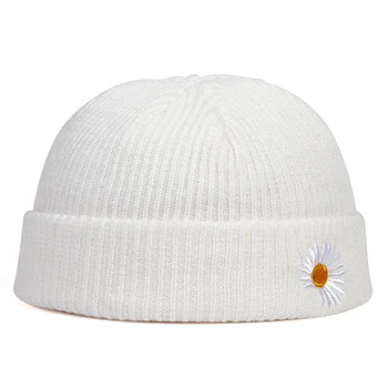 Nowe stokrotki haft czapka kapelusz z dzianiny czapki kwiat unisex Jesień Zima słodkie czapka dziewczyna Czapka cieplej maski czapki gorras