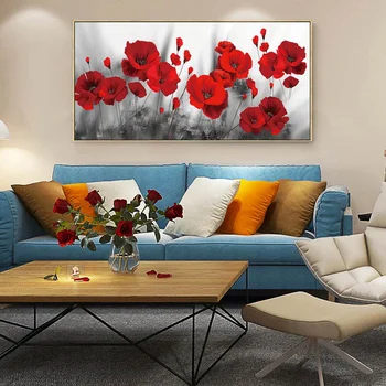 Nowoczesne kwiaty plakat drukowanie ścienne płótno Malarstwo sztuka czerwony kwiat maku obraz na ścianę do salonu wystrój domu bez ramki