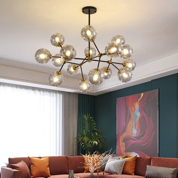 Nowoczesny minimalistyczny kuchnia żyrandole główna sypialnia jadalnia światło szklane bańki żyrandol luksusowy loft cząsteczkowa żyrandol