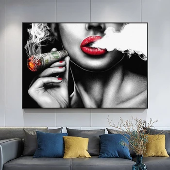 Nowoczesny pop sexy dziewczyna pali cygaro obraz olejny na płótnie, plakaty i druki Cuadros Wall Art Pictures do salonu