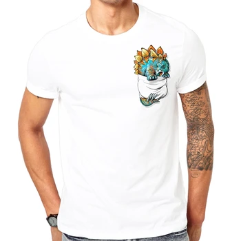 Nowość 3D moda dinozaur przewodnik print koszulka nowa letnia fajny t-shirt męski marki moda biały t-shirt śmieszne kieszeni koszulki