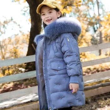 OLEKID 2020 Girls Winter Coat haft z kapturem gruba ciepła długa dół zbiórki kurtka dla dziewczyn 5-14 lat odzież dla nastoletnich dziewcząt parku