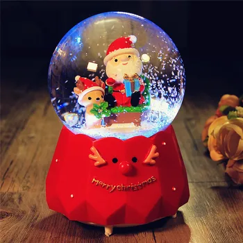 Obrotowe świecące pozytywki kryształowa kula z żywicy pozytywka ze światłem Święty Mikołaj prezent na boże Narodzenie prezenty dla dzieci blat LED