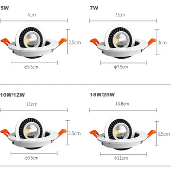 Obrotowy kąt LED oprawy Downlight 5W 7W 10W 12W 18W 20W LED sufitowe punktowe oprawa 3000K/4000K/6000K czarny/biały obudowa światła