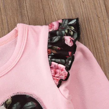 Odzież dla dziewczynek małych dzieci dziewczynek kwiatowy print koronki z długim rękawem bluzki bluza+ spódnica-paczka 2 szt.